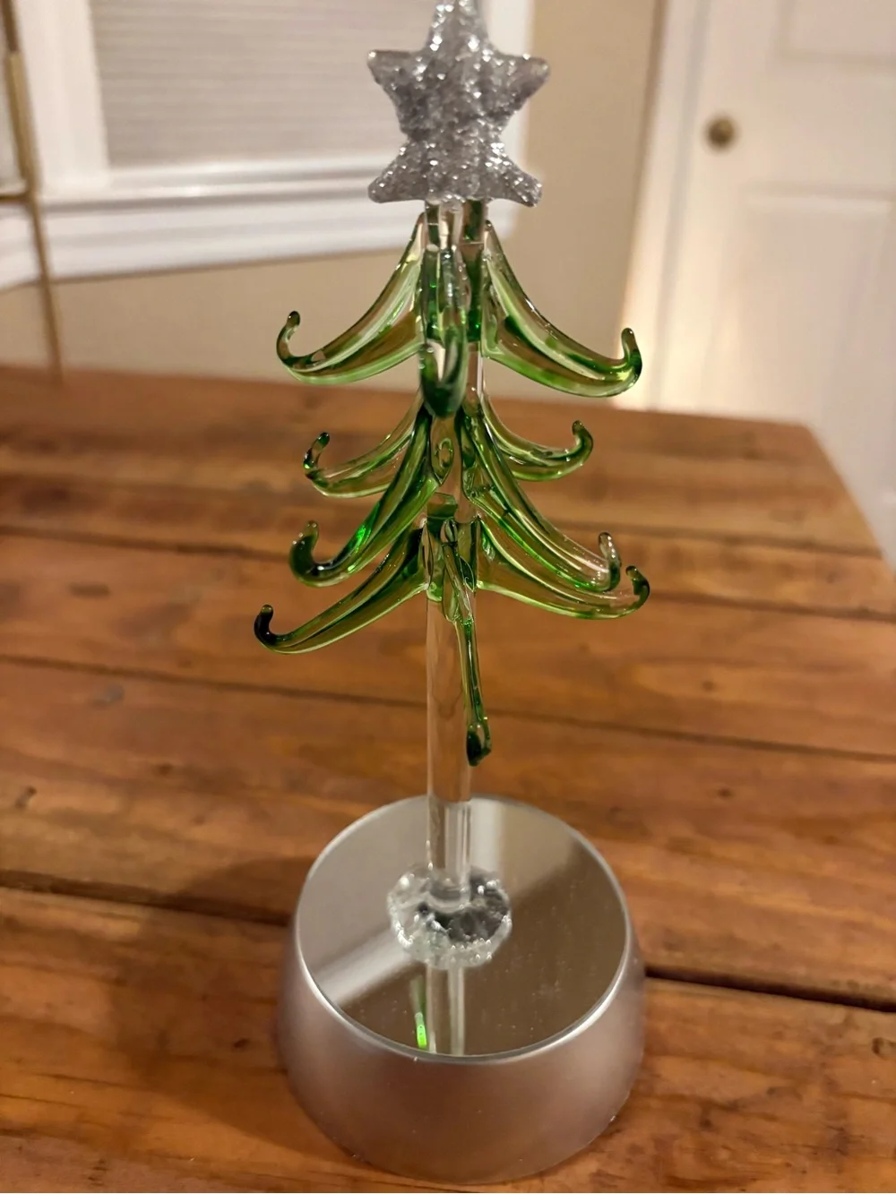Handblown Green Glass Christmas Tree Ornament with Silver Star